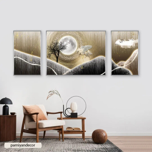 تابلو دکوراتیو ست سه تکه متقارن طرح منظره انتزاعی